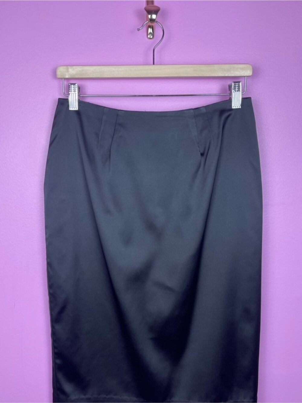 Vintage Escada Satin Pencil Skirt Black Tailored Luxe Women’s Medium - Picture 3 of 12
